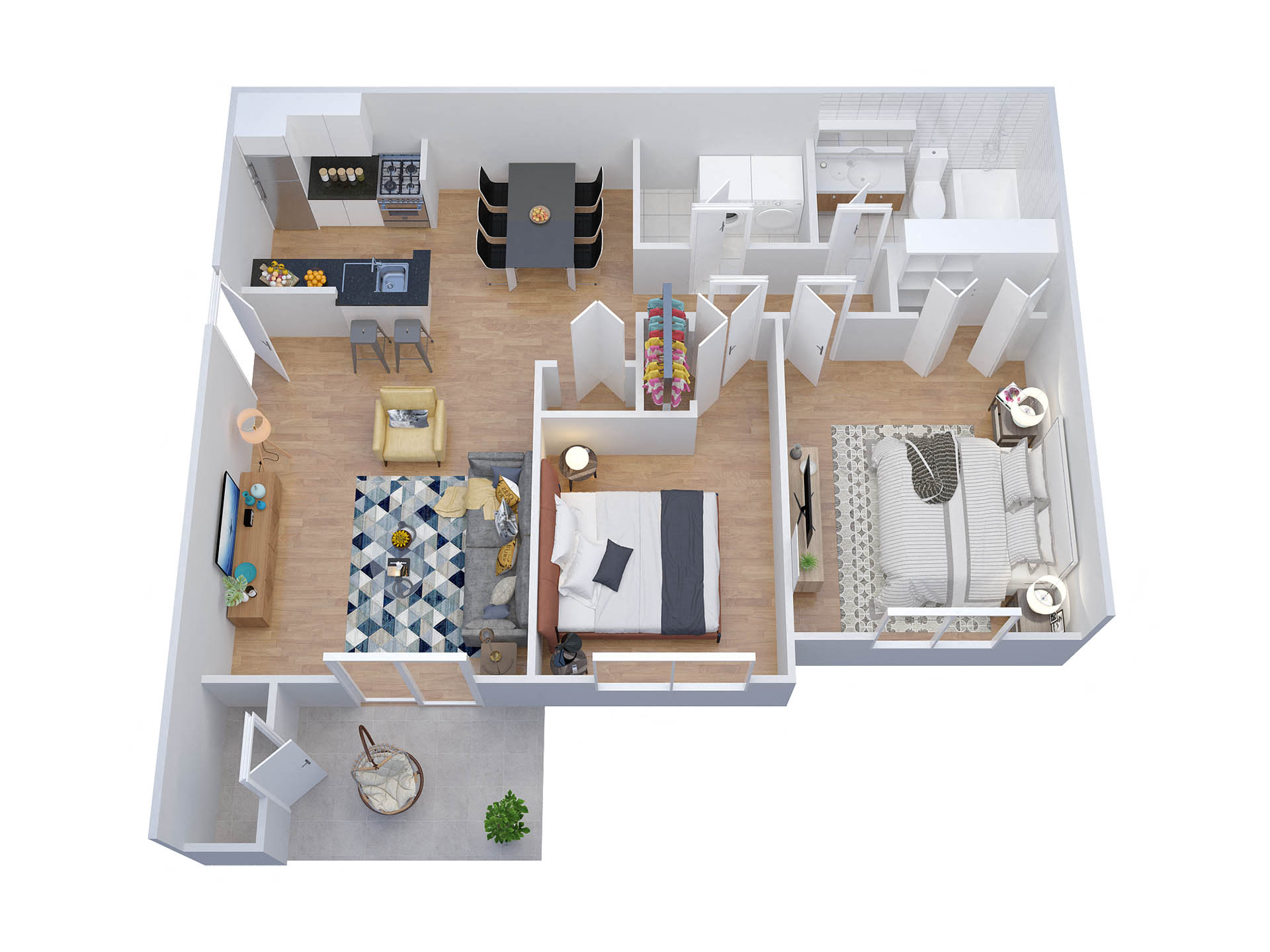 Floor plan for 2 beds, 1 bath, 875 sqft